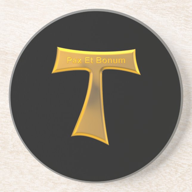 Franciscan Tau Cross Pax und Bonum Gold Metallic Getränkeuntersetzer (Vorne)