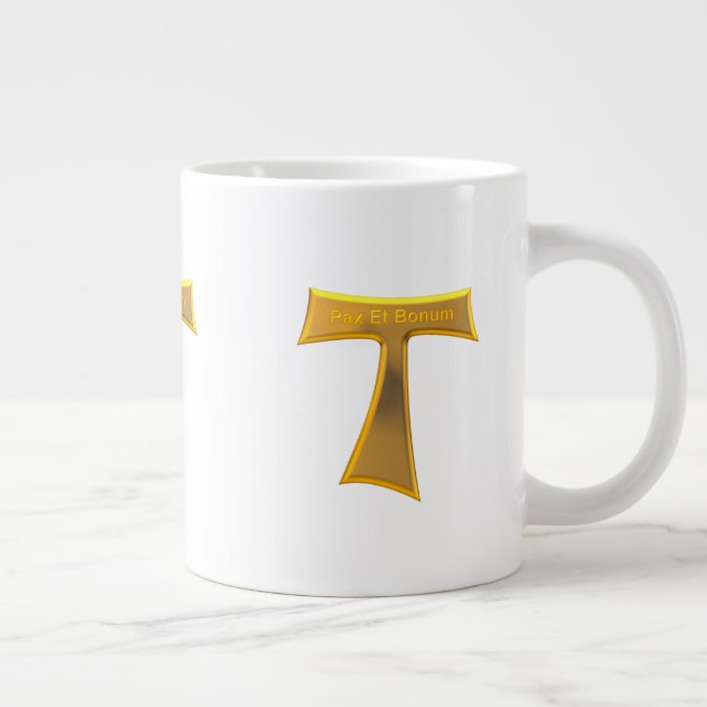 Franciscan Tau Cross Pax und Bonum Gold Metallic Jumbo-Tasse (Rechts)