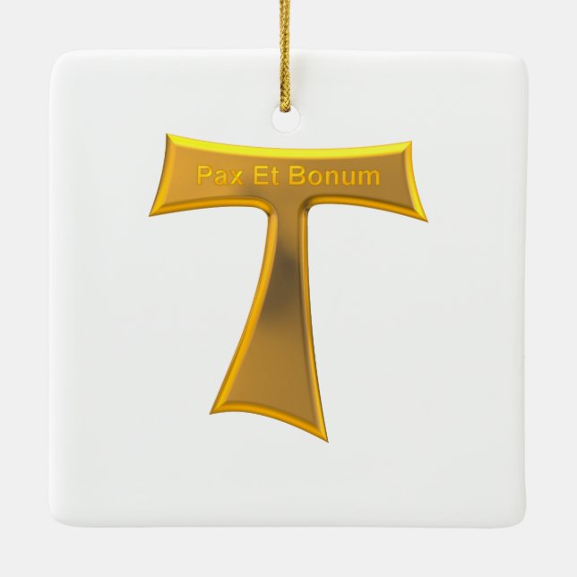 Franciscan Tau Cross Pax und Bonum Gold Metallic Keramikornament (Rückseite)