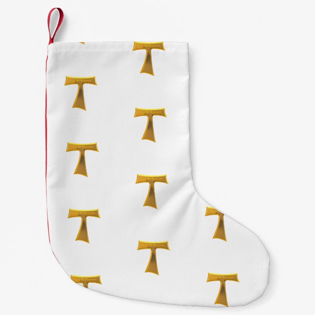 Franciscan Tau Cross Pax und Bonum Gold Metallic Kleiner Weihnachtsstrumpf (Vorderseite)
