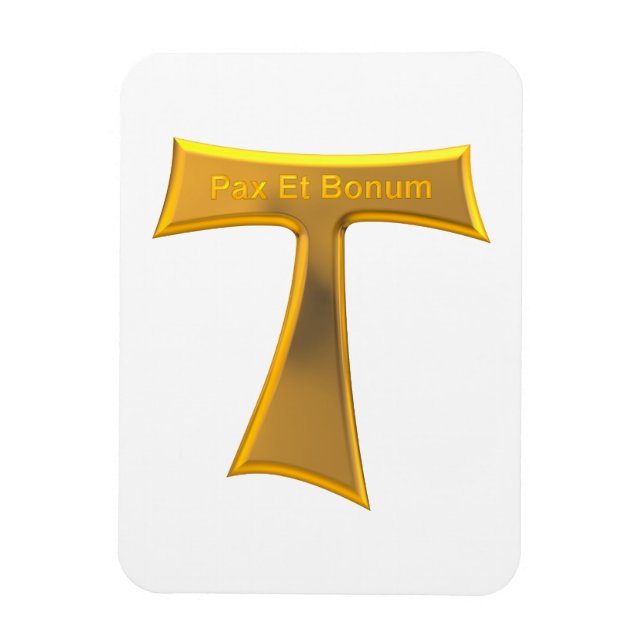 Franciscan Tau Cross Pax und Bonum Gold Metallic Magnet (Vertikal)