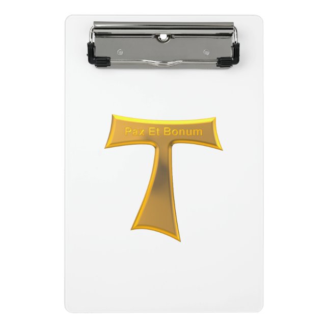 Franciscan Tau Cross Pax und Bonum Gold Metallic Mini Klemmbrett (Vorderseite)