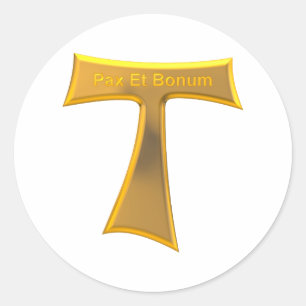 Franciscan Tau Cross Pax und Bonum Gold Metallic Runder Aufkleber