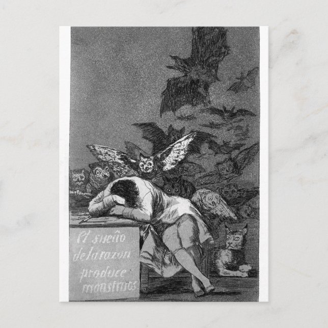 Francisco Goya - Der Schlaf der Vernunft produzier Postkarte (Vorderseite)