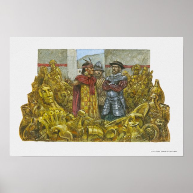Francisco Pizarro neben dem Inka Kaiser Atahualpa Poster (Vorne)