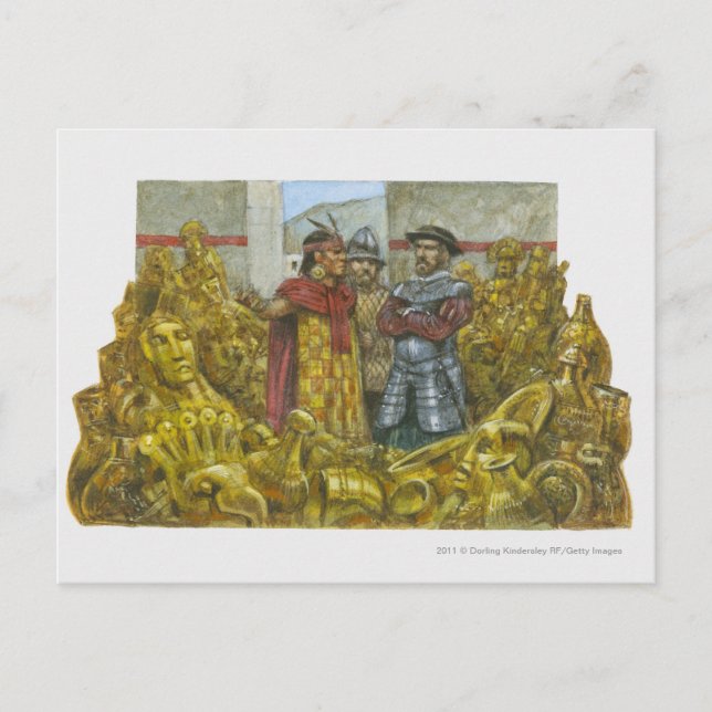 Francisco Pizarro neben dem Inka Kaiser Atahualpa Postkarte (Vorderseite)