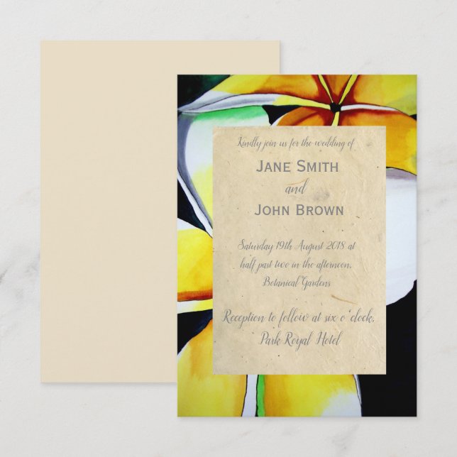 Frangipani Beach Hochzeit Wasserfarbe Kunst, Dicht Einladung (Vorne/Hinten)
