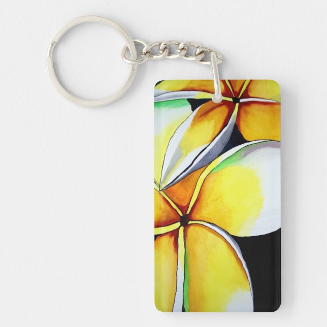 Frangipani Blume Aquarell Originale Kunstmalerei Schlüsselanhänger (Vorderseite)