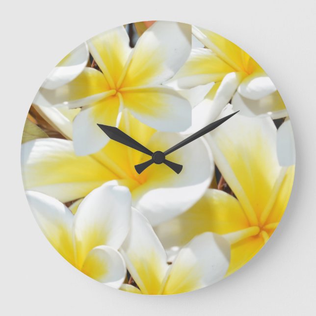 Frangipani Bouquet, große Rundmauer-Uhr. Große Wanduhr (Vorderseite)
