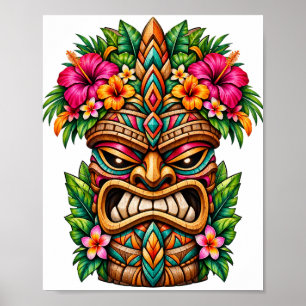 Frangipani Crown Tiki Poster