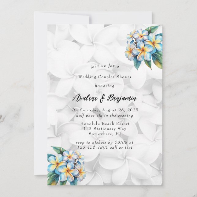 Frangipani Floral Hawaiian Wedding Couples Dusche Einladung (Vorderseite)
