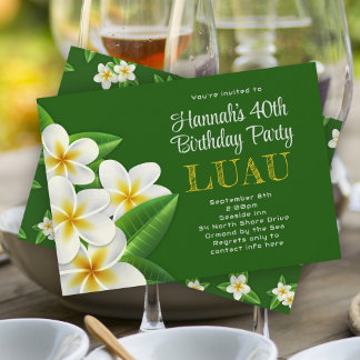 Frangipani Hawaiian Luau Party Grüne Einladungen