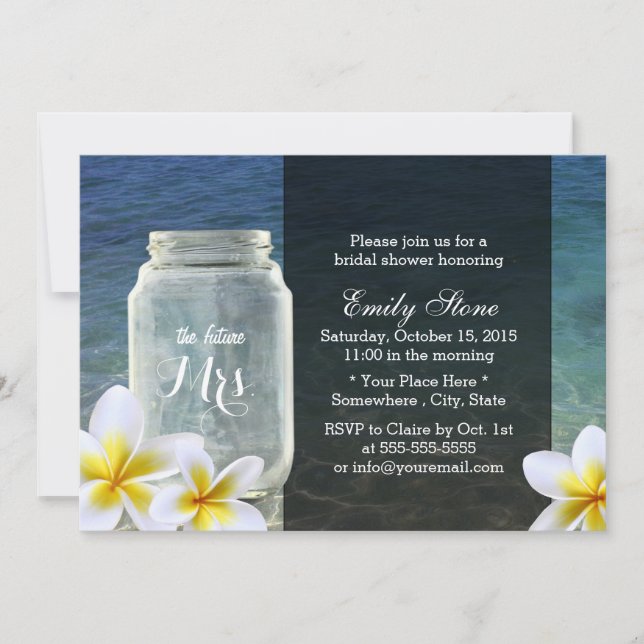 Frangipani & Mason Jar Beach Theme Brautparty Einladung (Vorderseite)