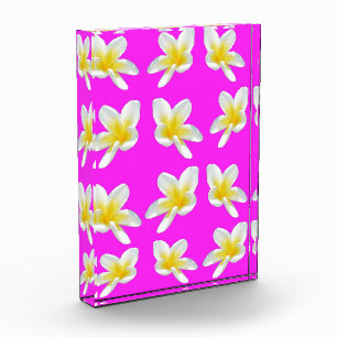 Frangipani-Muster in heiß rosa und gelb, Fotoblock