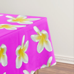 Frangipani-Muster in heiß rosa und gelb, Tischdecke