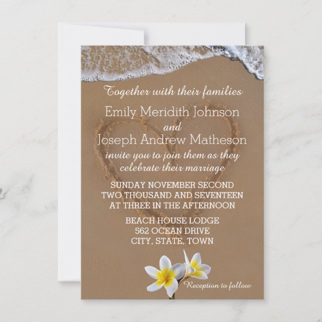 Frangipani Plumeria Ocean Wave Wedding Einladungen (Vorderseite)
