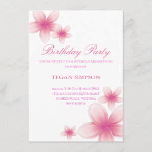 Frangipani rose et blanc Invitation d'anniversaire