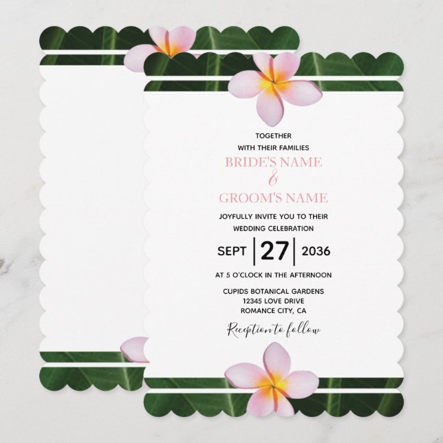 Frangipani rose Plumeria Invitations de mariage (Devant / Derrière)
