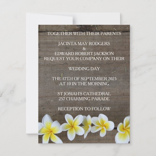 Frangipani rustique / Plumeria Beach Invitations d (Devant)