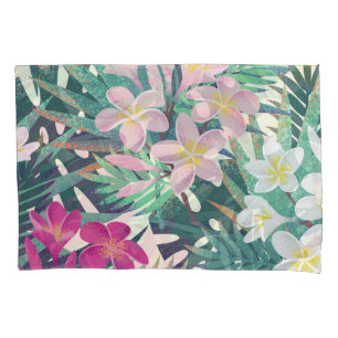 Frangipani Tropical: Rosa-Weiß Vintag. Kissenbezug