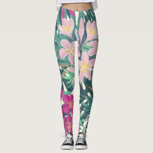Frangipani Tropical: Rosa-Weiß Vintag. Leggings
