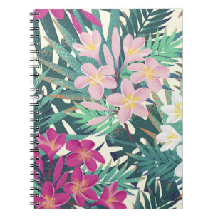 Frangipani Tropical: Rosa-Weiß Vintag. Notizblock