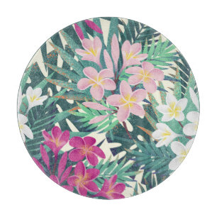 Frangipani Tropical: Rosa-Weiß Vintag. Schneidebrett