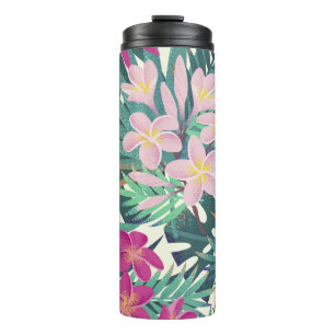 Frangipani Tropical: Rosa-Weiß Vintag. Thermosbecher