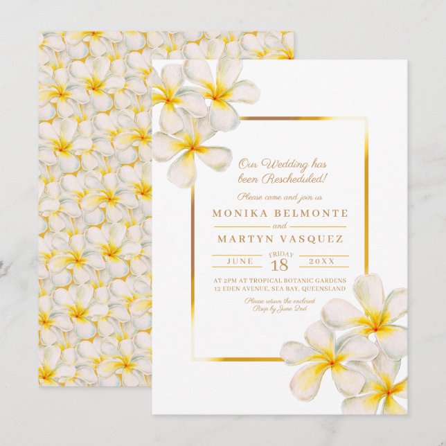 Frangipani weißen Gold tropische Neuauflage Hochze Einladung (Vorne/Hinten)