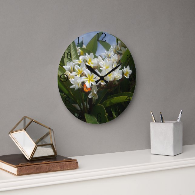 Frangipanis mit Schmetterling, Uhr (Büro)