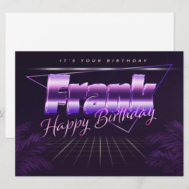 Frank prénom carte rétro lilas anniversaire (Devant / Derrière)