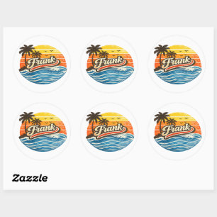 Frank Retro-Sonnenuntergang-Name-Design Runder Aufkleber