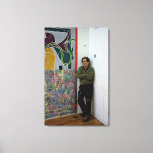Frank Stella neben einem von seinem arbeitet Leinwanddruck