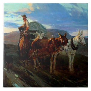 Frank T Johnson Western Art "Kalifornien oder Oreg Fliese