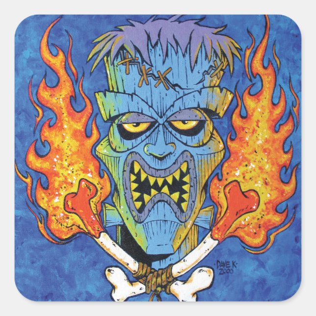 Franken-Tiki Quadratischer Aufkleber (Vorderseite)