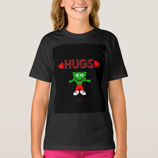 FrankenCheese Hugs Girls Black Basic T Shirt (Vorderseite)