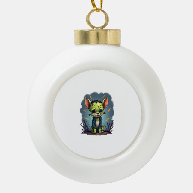 Frankenstein Chihuahua Shock Keramik Kugel-Ornament (Vorderseite)