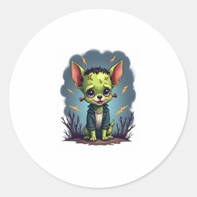 Frankenstein Chihuahua Shock Runder Aufkleber (Vorderseite)
