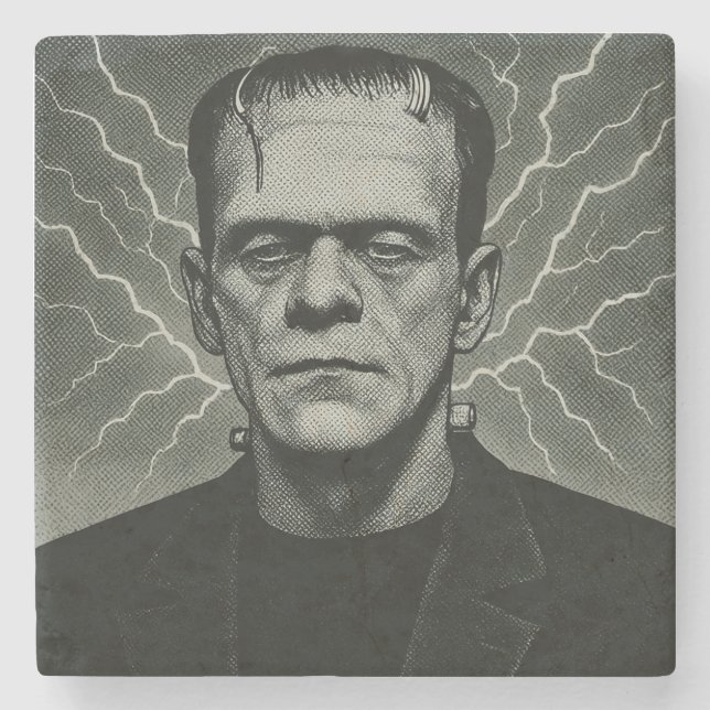 Frankenstein Electricity Art Steinuntersetzer (Vorderseite)