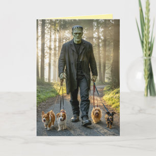 Frankenstein führt den Hund Grüße Karte