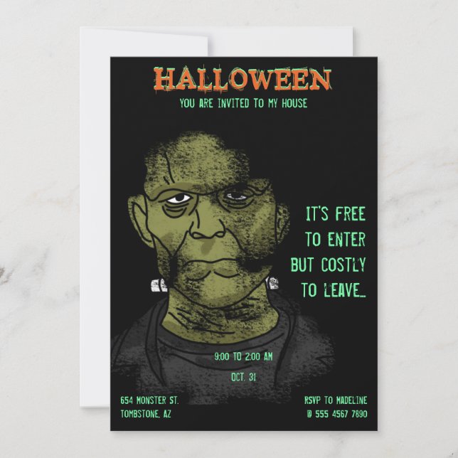 Frankenstein Halloween Monster Dangerous Party Einladung (Vorderseite)