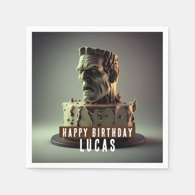 Frankenstein Head Birthday Chocolate Cake Serviette (Vorderseite)