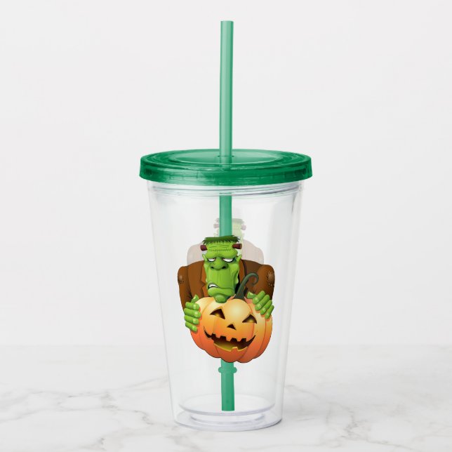 Frankenstein Monster Cartoon mit Pumpkin Acryltrinkbecher (Vorderseite)