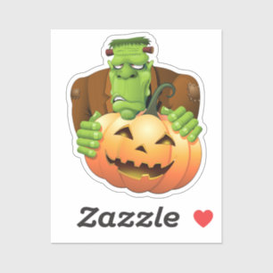 Frankenstein Monster Cartoon mit Pumpkin Aufkleber