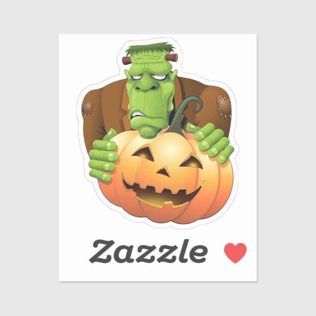 Frankenstein Monster Cartoon mit Pumpkin Aufkleber (Blatt)
