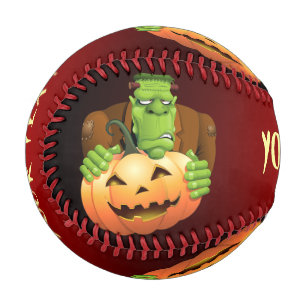 Frankenstein Monster Cartoon mit Pumpkin Baseball