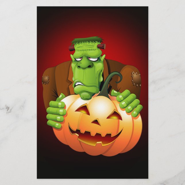 Frankenstein Monster Cartoon mit Pumpkin Briefpapier (Vorderseite)