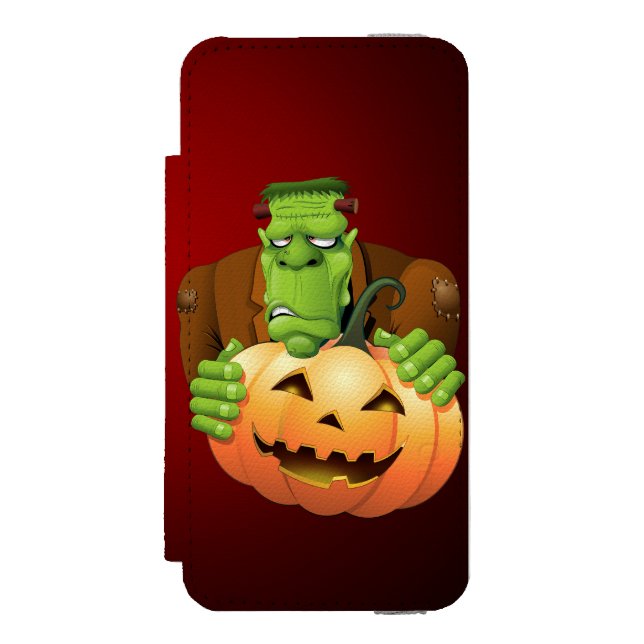 Frankenstein Monster Cartoon mit Pumpkin Incipio iPhone Geldbeutel-Hülle (Folio Vorderseite)