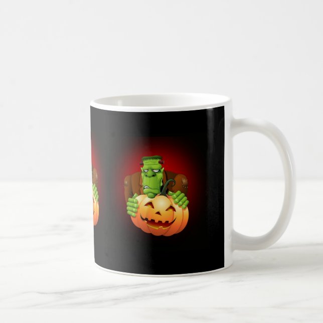 Frankenstein Monster Cartoon mit Pumpkin Kaffeetasse (Rechts)