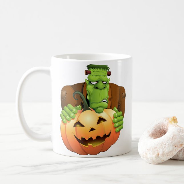 Frankenstein Monster Cartoon mit Pumpkin Kaffeetasse (Mit Donut)